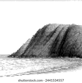 Abstract striped design resembling mountains and sea silhouette.