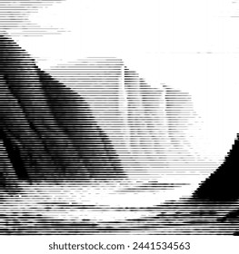 Abstract striped design resembling mountains and sea silhouette.