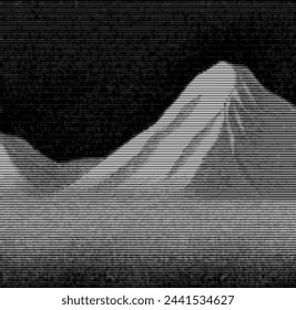 Abstract striped design resembling mountains and sea silhouette.