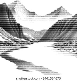 Diseño de rayas abstractas que se asemeja a las montañas y la silueta del mar.