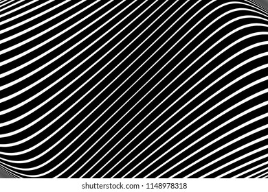 Abstract striped design. Twisting lines texture. Optical Illusion, Black and White color. Vector art. Modern Striped Background