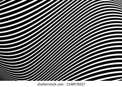 Abstract striped design. Twisting lines texture. Optical Illusion, Black and White color. Vector art. Modern Striped Background