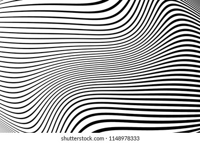 Abstract striped design. Twisting lines texture. Optical Illusion, Black and White color. Vector art. Modern Striped Background