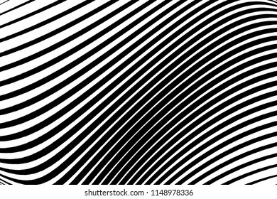Abstract striped design. Twisting lines texture. Optical Illusion, Black and White color. Vector art. Modern Striped Background