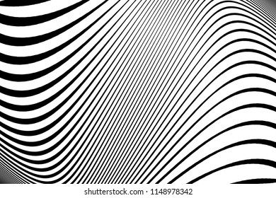 Abstract striped design. Twisting lines texture. Optical Illusion, Black and White color. Vector art. Modern Striped Background