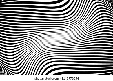Abstract striped design. Twisting lines texture. Optical Illusion, Black and White color. Vector art. Modern Striped Background