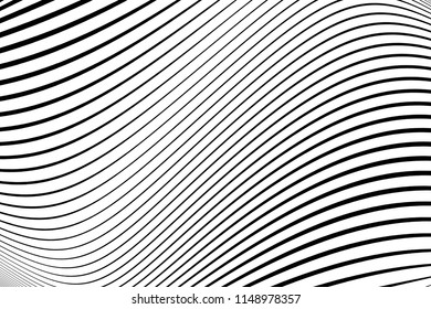 Abstract striped design. Twisting lines texture. Optical Illusion, Black and White color. Vector art. Modern Striped Background
