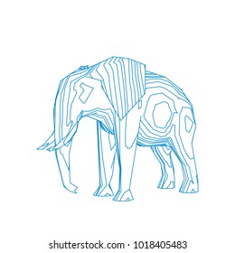 Abstract striped elephant. Isolated on white background. Vector outline illustration.