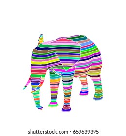 Abstract striped elephant. Isolated on white background.Vector colorful illustration.