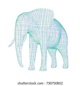 Abstract striped elephant. Isolated on white background.Vector outline illustration.