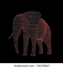 Abstract striped elephant. Isolated on black background.Vector outline illustration.