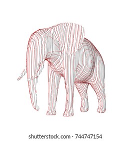 Abstract striped elephant. Isolated on white background. Vector outline illustration.