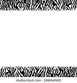 Abstract striped frame pattern on the skin of a zebra. Top and bottom border. Safari collection. Animal skin in hand drawn style isolated on white background