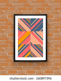 Abstract striped geometric boho chic poster frame on brick wall