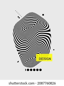 Abstract striped geometric figure. Optical art. Black and white design. 3d vector illustration for brochure, annual report, magazine, poster, presentation, flyer and banner.