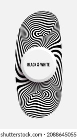Abstract striped geometric figure. Optical art. Black and white design. 3d vector illustration for brochure, annual report, magazine, poster, presentation, flyer and banner.