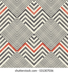 Abstract  striped geometric seamless pattern on texture background in retro colors. Endless pattern can be used for ceramic tile, wallpaper, linoleum, textile, web page background.