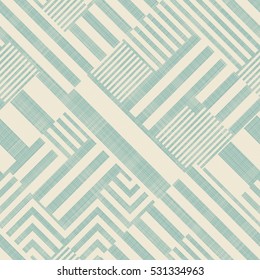 Abstract  striped geometric seamless pattern on texture background in turquoise and beige colors. Endless pattern can be used for ceramic tile, wallpaper, linoleum, textile, web page background.