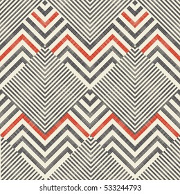 Abstract striped geometric seamless pattern on texture background in retro colors. Endless pattern can be used for ceramic tile, wallpaper, linoleum, textile, web page background.