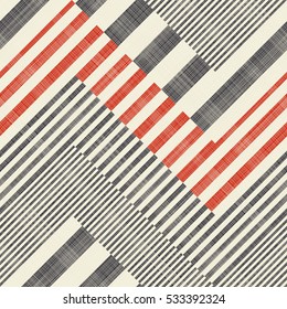 Abstract striped geometric seamless pattern on texture background in retro colors. Endless pattern can be used for ceramic tile, wallpaper, linoleum, textile, web page background