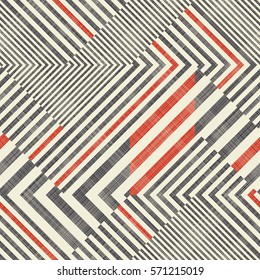 Abstract striped geometric seamless pattern on texture background in retro colors. Endless pattern can be used for ceramic tile, wallpaper, linoleum, textile, web page background.