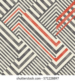 Abstract striped geometric seamless pattern on texture background in retro colors. Endless pattern can be used for ceramic tile, wallpaper, linoleum, textile, web page background.