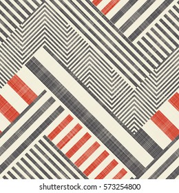 Abstract striped geometric seamless pattern on texture background in retro colors. Endless pattern can be used for ceramic tile, wallpaper, linoleum, textile, web page background.