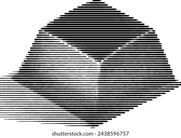 Abstract striped geometric shape resembling a cube.