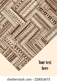 Abstract striped geometric tribal pattern. Vector black and white background. Texture can be used for wallpaper, pattern fills, web page background,surface textures. Monochrome geometric ornament.