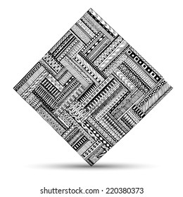 Abstract striped geometric tribal pattern. Vector black and white background. Texture can be used for wallpaper, pattern fills, web page background,surface textures. Monochrome geometric ornament.