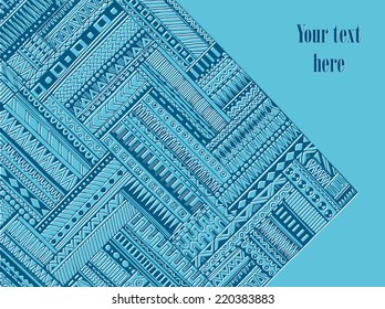 Abstract striped geometric tribal pattern. Vector black and white background. Texture can be used for wallpaper, pattern fills, web page background,surface textures. Monochrome geometric ornament.