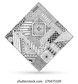 Abstract striped geometric tribal pattern. Vector black and white background. Texture can be used for wallpaper, pattern fills, web page background,surface textures. Monochrome geometric ornament.
