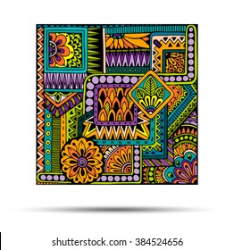 Abstract striped geometric tribal pattern. Vector black and white background. Texture can be used for wallpaper, pattern fills, web page background,surface textures. Monochrome geometric ornament.