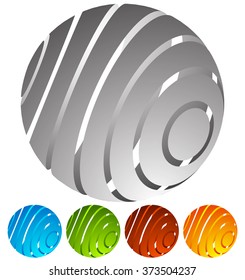 Abstract striped globe in perspective. 5 colors included.