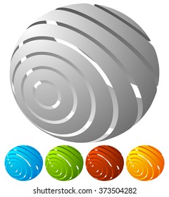 Abstract striped globe in perspective. 5 colors included.