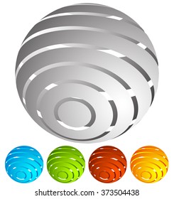 Abstract striped globe in perspective. 5 colors included.