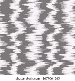 Abstract striped Ikat seamless pattern. Light pink stripes, lines with scribbles on gray background. Ethnic asian, uzbek, aztec style. Fancy tribal texture for fabric print, wallpaper, scrapbook.