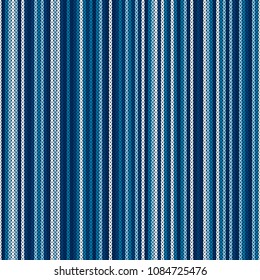 Abstract Striped Knitted Pattern. Vector Seamless Knit Texture with Shades of Blue Colors