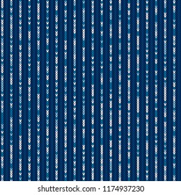 Abstract Striped Knitted Pattern. Vector Seamless Knit Texture with Shades of Blue Colors
