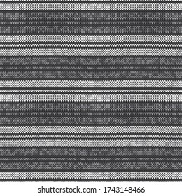 Abstract Striped Knitted Pattern. Vector Seamless Background with Shades of Gray Colors. Knitting Wool Sweater Texture Imitation
