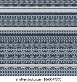 Abstract Striped Knitted Pattern. Vector Seamless Knit Texture with Shades of blue gray  Colors