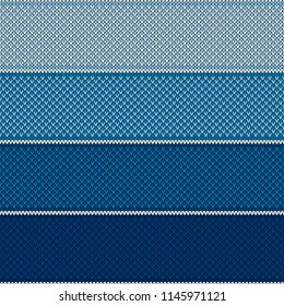 Abstract Striped Knitted Sweater Pattern. Vector Seamless Background with Shades of Blue Colors. Wool Knit Texture Imitation