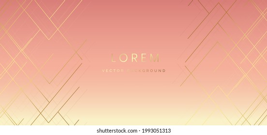 Abstract striped lines gold color on soft pink background. Luxury style. Vector illustration 