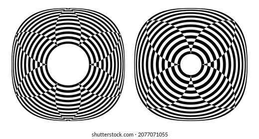 Resumen de líneas a rayas sobre patrones de arte. Efecto de ilusión 3D. Ilustración vectorial.