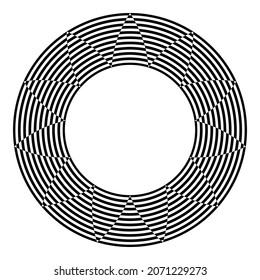 Abstract striped lines and zig zag circle patten for round frame. Vector art.