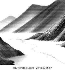 Abstract striped mountain and sea landscape illustration