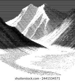 Abstract striped mountain and sea landscape illustration