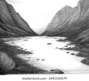 Abstract striped mountain and sea landscape illustration