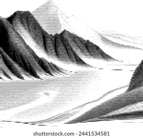 Abstract striped mountain and sea landscape illustration