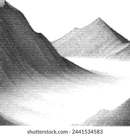 Abstract striped mountain and sea landscape illustration